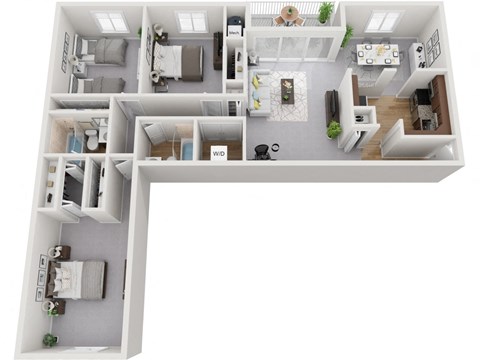 Floor plan for 3 beds, 2 baths, 1292 sqft